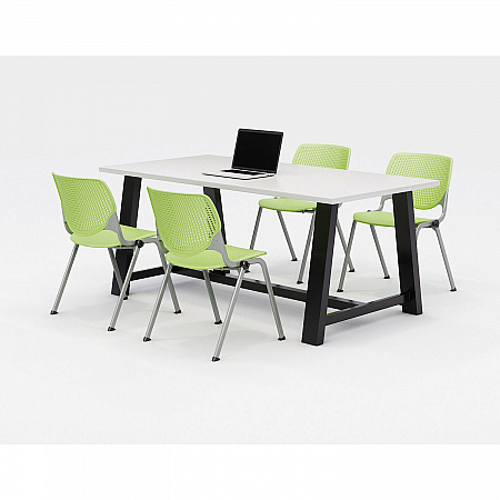 Midtown Dining Table with Four Lime Green Kool Series Chairs, 36 x 72 x 30, Designer White (840031900302)