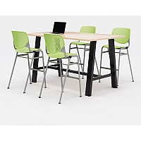 Midtown Bistro Dining Table with Four Lime Green Kool Barstools, 36 x 72 x 41, Kensington Maple (840031900791)