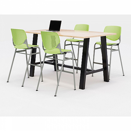 Midtown Bistro Dining Table with Four Lime Green Kool Barstools, 36 x 72 x 41, Kensington Maple (840031900791)