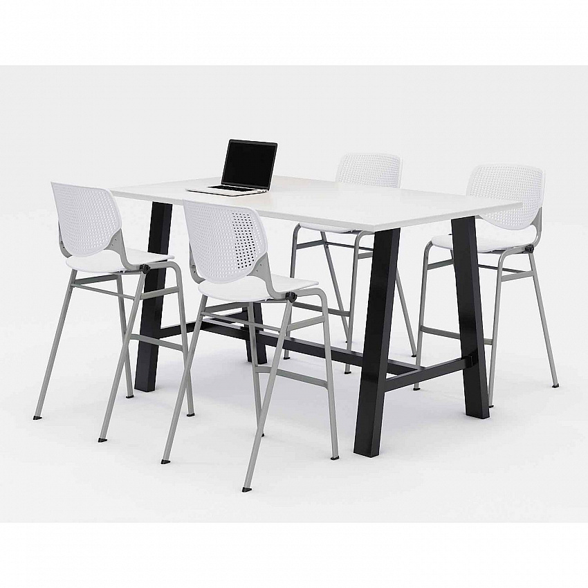 Midtown Bistro Dining Table with Four White Kool Barstools, 36 x 72 x 41, Designer White (840031900562)