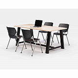 Midtown Dining Table with Four Black Kool Series Chairs, 36 x 72 x 30, Kensington Maple (840031900463)