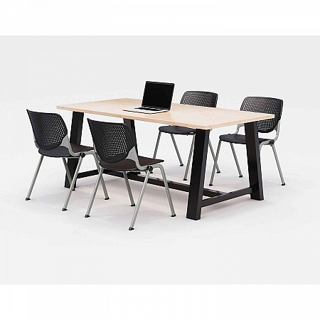 Midtown Dining Table with Four Black Kool Series Chairs, 36 x 72 x 30, Kensington Maple (840031900463)