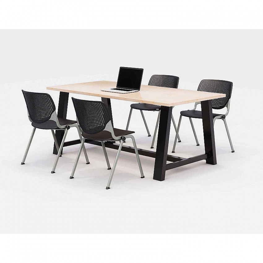 Midtown Dining Table with Four Black Kool Series Chairs, 36 x 72 x 30, Kensington Maple (840031900463)