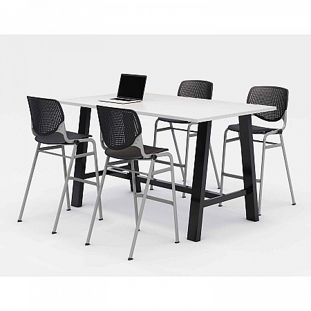 Midtown Bistro Dining Table with Four Black Kool Barstools, 36 x 72 x 41, Designer White (840031900579)