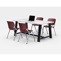 Midtown Dining Table with Four Burgundy Kool Series Chairs, 36 x 72 x 30, Designer White (840031900258)