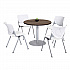Pedestal Table with Four White Kool Series Chairs, Round, 36