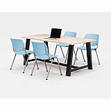 Midtown Dining Table with Four Sky Blue Kool Series Chairs, 36 x 72 x 30, Kensington Maple (840031900524)