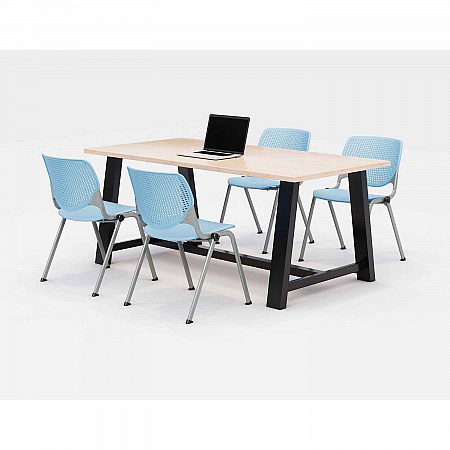 Midtown Dining Table with Four Sky Blue Kool Series Chairs, 36 x 72 x 30, Kensington Maple (840031900524)