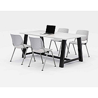 Midtown Dining Table with Four Light Gray Kool Series Chairs, 36 x 72 x 30, Designer White (840031900296)