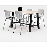 Midtown Bistro Dining Table with Four Light Gray Kool Barstools, 36 x 72 x 41, Kensington Maple (840031900784)
