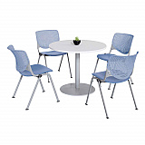 Pedestal Table with Four Periwinkle Kool Series Chairs, Round, 36" Dia x 29h, Designer White (811774036740)