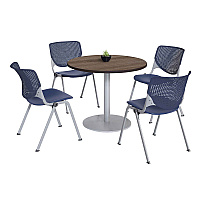 Pedestal Table with Four Navy Kool Series Chairs, Round, 36" Dia x 29h, Studio Teak (811774036870)