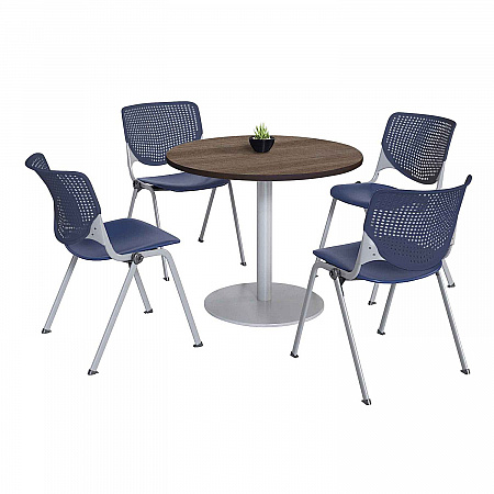 Pedestal Table with Four Navy Kool Series Chairs, Round, 36