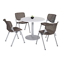 Pedestal Table with Four Brownstone Kool Series Chairs, Round, 36" Dia x 29h, Designer White (811774036733)