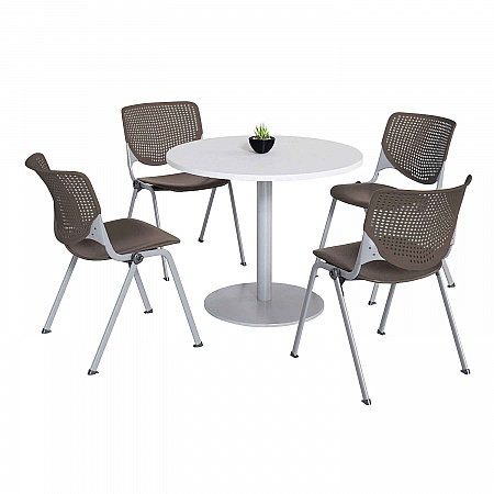 Pedestal Table with Four Brownstone Kool Series Chairs, Round, 36