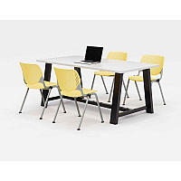Midtown Dining Table with Four Yellow Kool Series Chairs, 36 x 72 x 30, Designer White (840031900289)