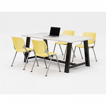 Midtown Dining Table with Four Yellow Kool Series Chairs, 36 x 72 x 30, Designer White (840031900289)