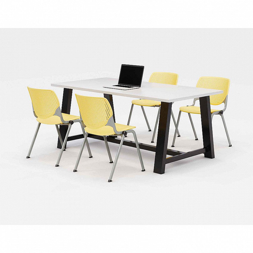 Midtown Dining Table with Four Yellow Kool Series Chairs, 36 x 72 x 30, Designer White (840031900289)