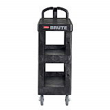 BRUTE 3-Shelf Heavy-Duty Ergo Flat Utility Cart, Plastic, 3 Shelves, 600 lb Capacity, 25.24" x 48.63" x 46.18", Black (2203280)