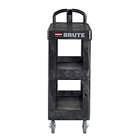 BRUTE 3-Shelf Heavy-Duty Ergo Flat Utility Cart, Plastic, 3 Shelves, 600 lb Capacity, 25.24" x 48.63" x 46.18", Black (2203280)