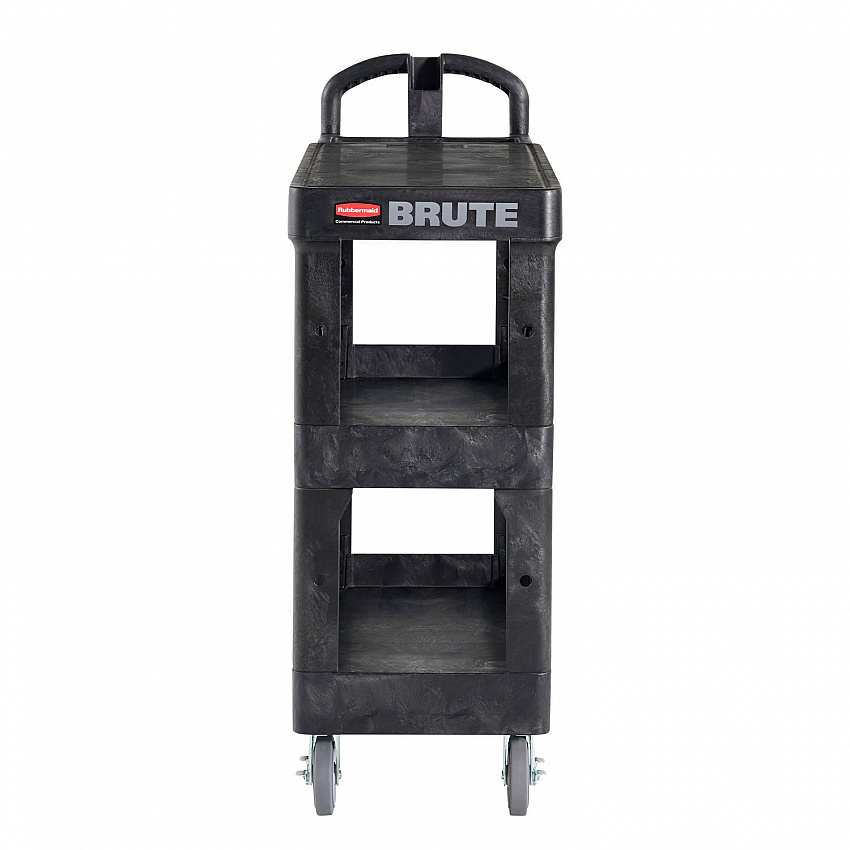 BRUTE 3-Shelf Heavy-Duty Ergo Flat Utility Cart, Plastic, 3 Shelves, 600 lb Capacity, 25.24" x 48.63" x 46.18", Black (2203280)