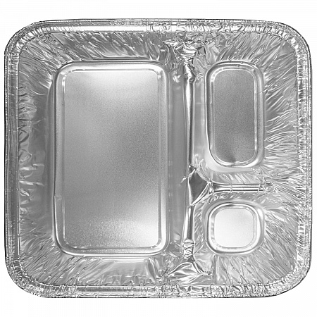 Three-Compartment Oblong Food Container, 24 oz, 6.38 x 1.47 x 8, Silver, Aluminum, 500/Carton (204500)