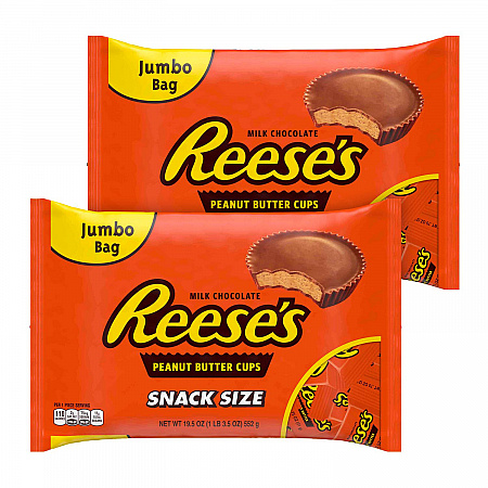 Snack Size Peanut Butter Cups, 19.5 oz Bag, 2 Bags/Carton (60004058)