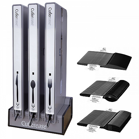 Cutlerease Dispensing System Starter Kit, Holds 120 Forks/120 Knives/120 Spoons, 12.5 x 12.5 x 29.25, Gray/Black (STARTKIT)