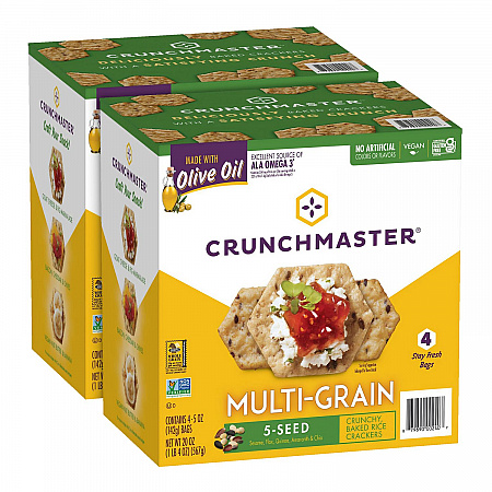 5-Seed Multi-Grain Crunchy Oven Baked Crackers, Original, 5 oz Bags, 4/Box, 2 Boxes/Carton (60004077)