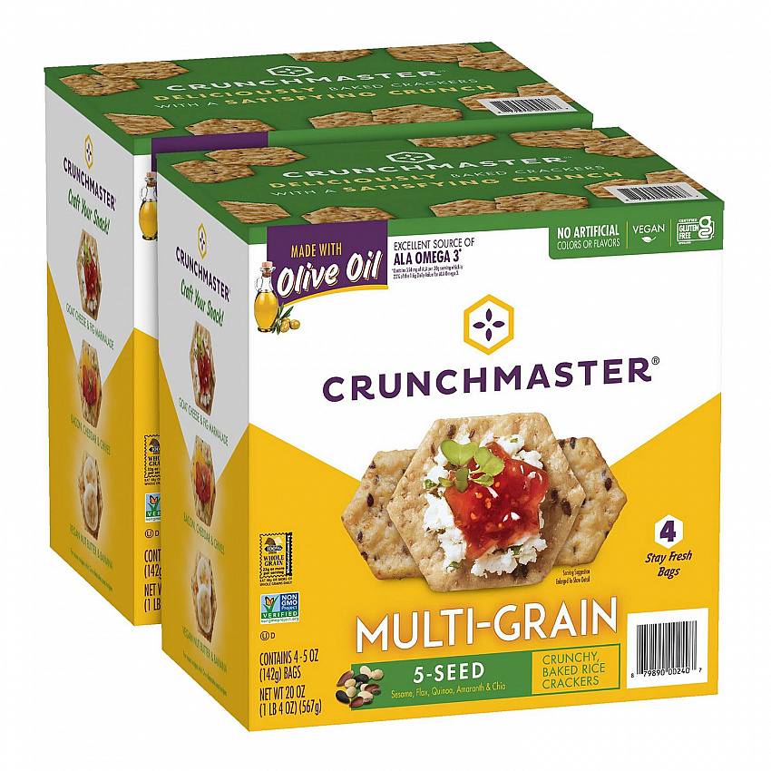 5-Seed Multi-Grain Crunchy Oven Baked Crackers, Original, 5 oz Bags, 4/Box, 2 Boxes/Carton (60004077)