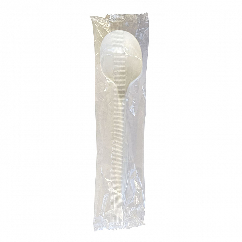 Mediumweight Wrapped Polypropylene Cutlery, Soup Spoon, 4.86", Plastic, White, 1,000/Carton (SOUPMWPPIW)