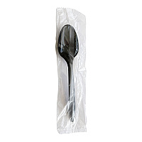 Mediumweight Polypropylene Cutlery, Individually Wrapped, Spoon, Plastic, Black, 1,000/Carton (SPOONBLPPIW)