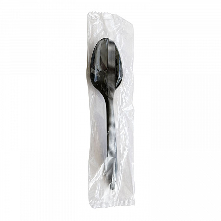 Mediumweight Polypropylene Cutlery, Individually Wrapped, Spoon, Plastic, Black, 1,000/Carton (SPOONBLPPIW)