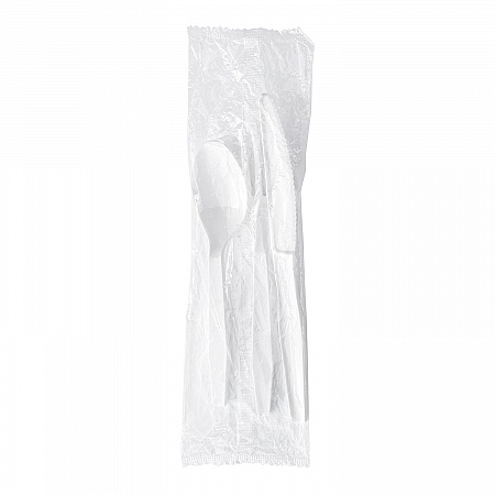 Three-Piece Polystyrene Cutlery Kit, Heavyweight, Fork/Knife/Spoon, Plastic, White, 250/Carton (3KITHVYWH)