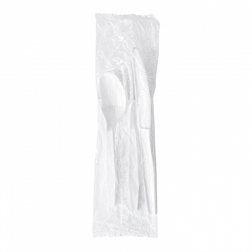 Three-Piece Polystyrene Cutlery Kit, Heavyweight, Fork/Knife/Spoon, Plastic, White, 250/Carton (3KITHVYWH)