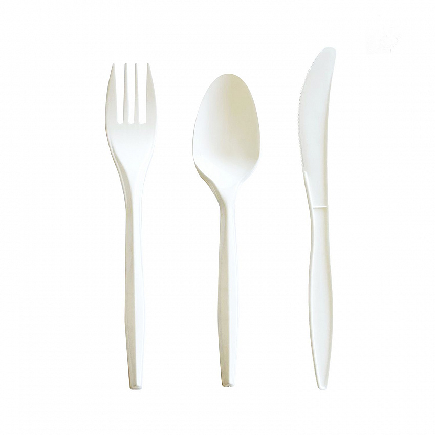 Three-Piece Cutlery Kit, Mediumweight, Fork/Knife/Spoon, 6.97", Plastic, White, 250/Carton (3COMBOKITPP)