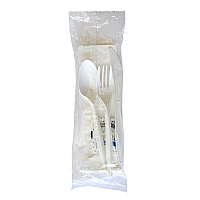 Six-Piece Cutlery Kit, Mediumweight, Fork/Knife/Napkin/Pepper/Salt/Spoon, 5.86", Plastic, White, 250/Carton (6COMBOKITPP)