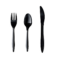 Three-Piece Polypropylene Cutlery Kit, Mediumweight, Fork/Knife/Spoon, Plastic, Black, 250/Carton (3KITBLPP)