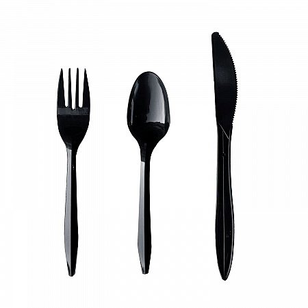 Three-Piece Polypropylene Cutlery Kit, Mediumweight, Fork/Knife/Spoon, Plastic, Black, 250/Carton (3KITBLPP)