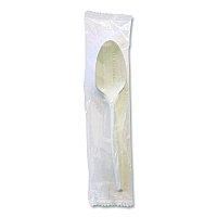 Mediumweight Wrapped Polypropylene Cutlery, Spoon, 5.31", Plastic, White, 1,000/Carton (SPOONMWPPIW)