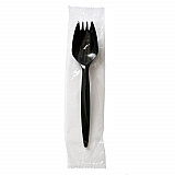Mediumweight Wrapped Polypropylene Cutlery, Spork, Plastic, Black, 1,000/Carton (SPORKBLPPIW)