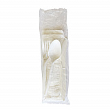 Four-Piece Polypropylene Cutlery Kit, Mediumweight, Fork/Knife/Napkin/Spoon, Plastic, White, 250/Carton (4COMBOKITPP)