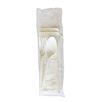 Four-Piece Polypropylene Cutlery Kit, Mediumweight, Fork/Knife/Napkin/Spoon, Plastic, White, 250/Carton (4COMBOKITPP)