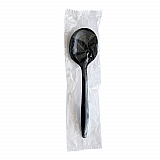 Mediumweight Wrapped Polypropylene Cutlery, Soup Spoon, Plastic, Black, 1,000/Carton (SOUPBLPPIW)