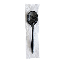 Mediumweight Wrapped Polypropylene Cutlery, Soup Spoon, Plastic, Black, 1,000/Carton (SOUPBLPPIW)