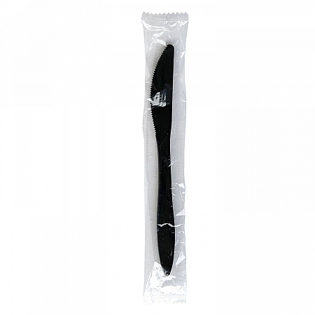 Mediumweight Wrapped Polypropylene Cutlery, Knife, Plastic, Black, 1,000/Carton (KNIFEBLPPIW)