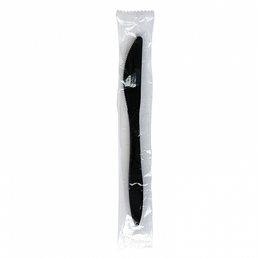 Mediumweight Wrapped Polypropylene Cutlery, Knife, Plastic, Black, 1,000/Carton (KNIFEBLPPIW)