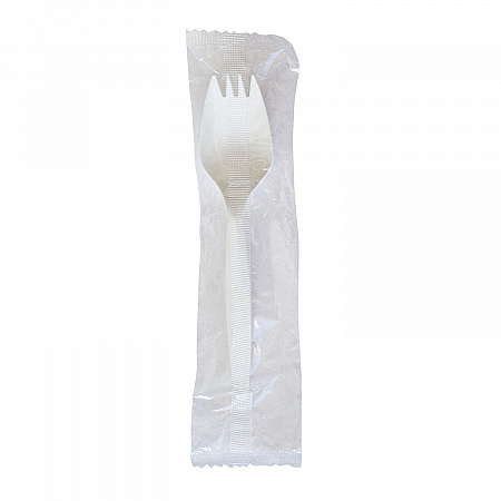 Mediumweight Wrapped Polypropylene Cutlery, Spork, Plastic, White, 1000/Carton (SPORKWHPPIW)