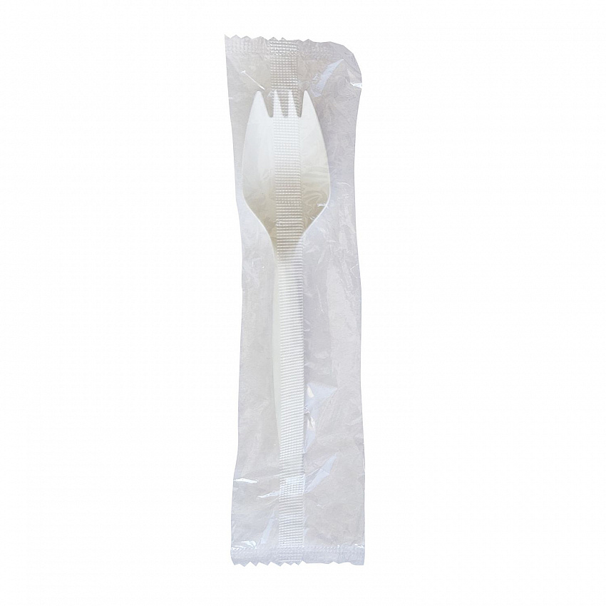 Mediumweight Wrapped Polypropylene Cutlery, Spork, Plastic, White, 1000/Carton (SPORKWHPPIW)