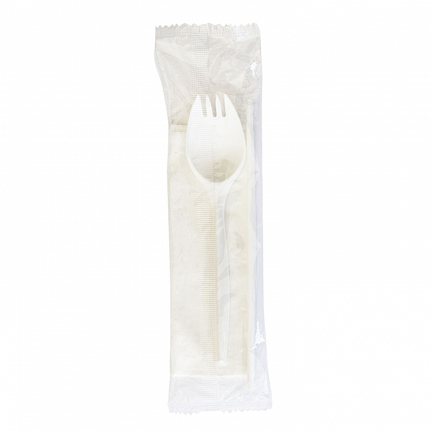 School Cutlery Kit, Mediumweight, Napkin/Spork/Straw, 5.31", Plastic, White, 1,000/Carton (SCHOOLKITPP)